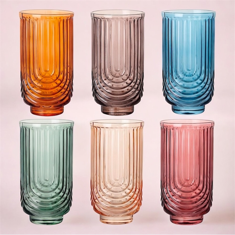 NEW West Elm (Set of 6) Colorful Stemless Wine Water Glasses  Drinkware Bar Cups